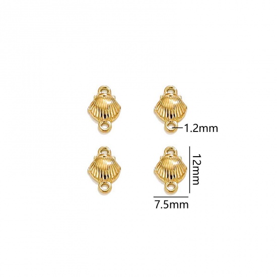 Immagine di 5 PCs Vacuum Plating 304 Stainless Steel Ocean Jewelry Charms 18K Gold Plated Shell 3D 12mm x 7.5mm