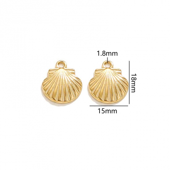 Immagine di 2 PCs Vacuum Plating 304 Stainless Steel Ocean Jewelry Charms 18K Gold Plated Shell 3D 18mm x 15mm