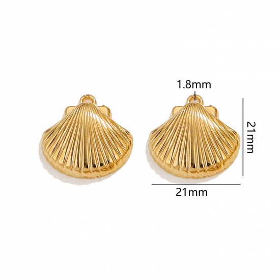Immagine di 2 PCs Vacuum Plating 304 Stainless Steel Ocean Jewelry Charms 18K Gold Plated Shell 3D 21mm x 21mm