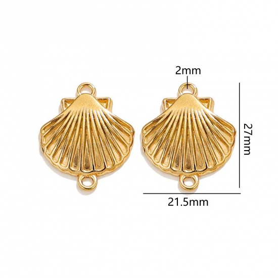 Immagine di 2 PCs Vacuum Plating 304 Stainless Steel Ocean Jewelry Charms 18K Gold Plated Shell 3D 27mm x 21.5mm