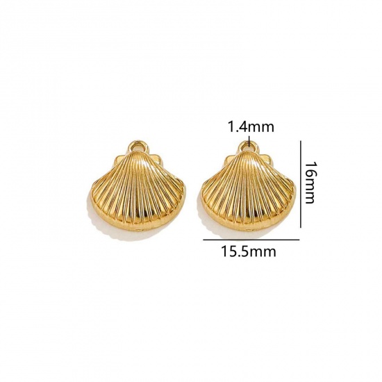 Immagine di 2 PCs Vacuum Plating 304 Stainless Steel Ocean Jewelry Charms 18K Gold Plated Shell 3D 16mm x 15.5mm