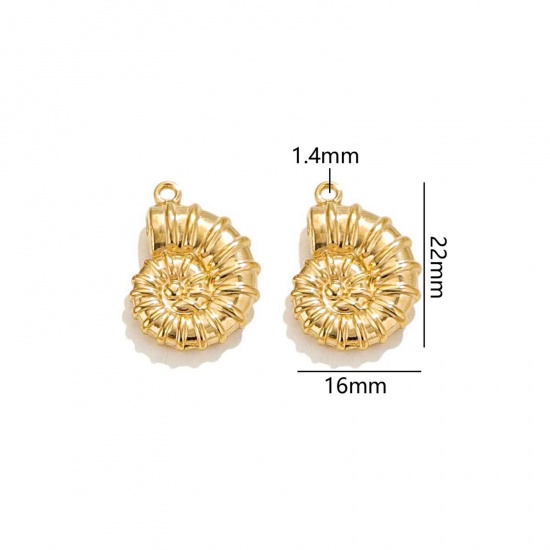 Picture of 2 PCs Vacuum Plating 304 Stainless Steel Ocean Jewelry Charms 18K Gold Plated Shell 3D 22mm x 16mm