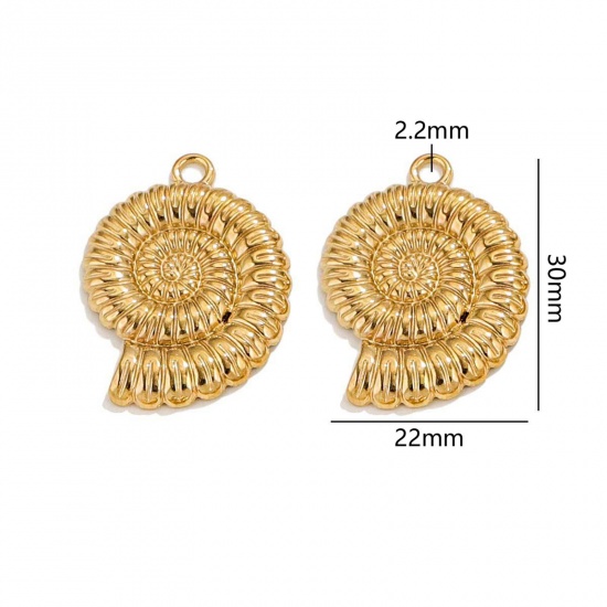 Picture of 2 PCs Vacuum Plating 304 Stainless Steel Ocean Jewelry Charms 18K Gold Plated Shell 3D 30mm x