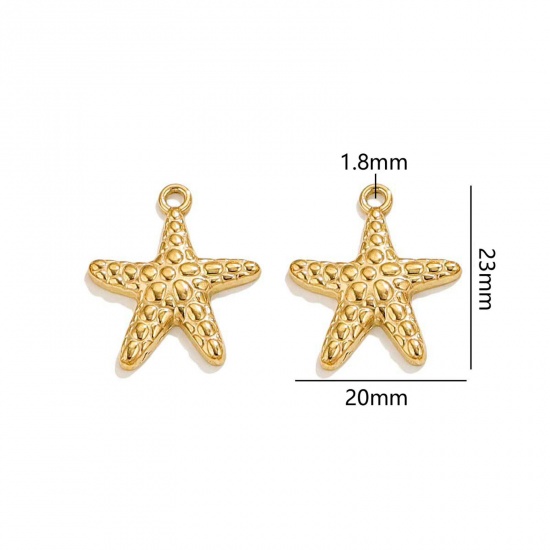 Picture of 2 PCs Vacuum Plating 304 Stainless Steel Ocean Jewelry Charms 18K Gold Plated Star Fish 23mm x 20mm