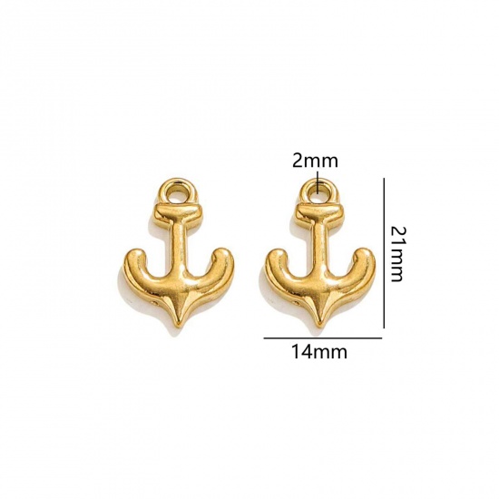 Picture of 2 PCs Vacuum Plating 304 Stainless Steel Ocean Jewelry Charms 18K Gold Plated Anchor 21mm x 14mm