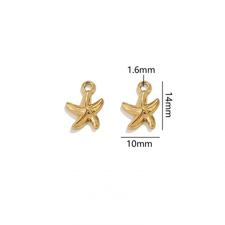 Picture of 2 PCs Vacuum Plating 304 Stainless Steel Ocean Jewelry Charms 18K Gold Plated Starfish 14mm x 10mm
