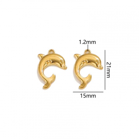 Picture of 2 PCs Vacuum Plating 304 Stainless Steel Ocean Jewelry Charms 18K Gold Plated Dolphin Animal 21mm x 15mm