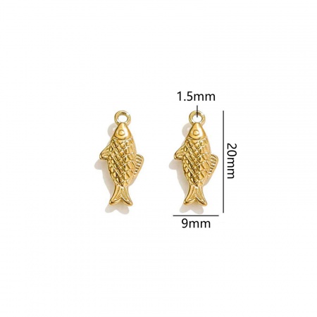 Picture of 2 PCs Vacuum Plating 304 Stainless Steel Ocean Jewelry Charms 18K Gold Plated Fish Animal 20mm x 9mm