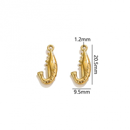 Picture of 2 PCs Vacuum Plating 304 Stainless Steel Ocean Jewelry Charms 18K Gold Plated Lobster 3D 20.5mm x 9.5mm