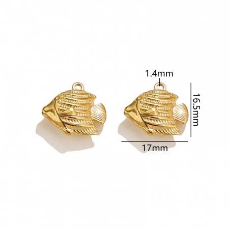 Picture of 2 PCs Vacuum Plating 304 Stainless Steel Ocean Jewelry Charms 18K Gold Plated Tropical Fish 3D 17mm x 16.5mm