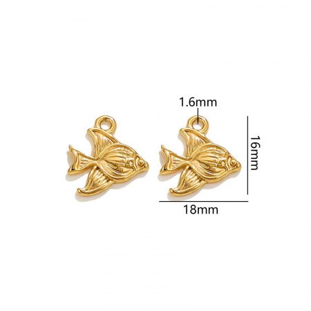 Picture of 2 PCs Vacuum Plating 304 Stainless Steel Ocean Jewelry Charms 18K Gold Plated Goldfish 18mm x 16mm