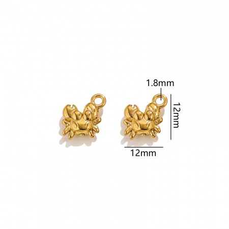 Picture of 2 PCs Vacuum Plating 304 Stainless Steel Ocean Jewelry Charms 18K Gold Plated Crab Animal 3D 12mm x 12mm