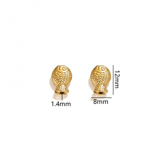 Picture of 2 PCs Vacuum Plating 304 Stainless Steel Ocean Jewelry Charms 18K Gold Plated Fish Animal 3D 12mm x 8mm