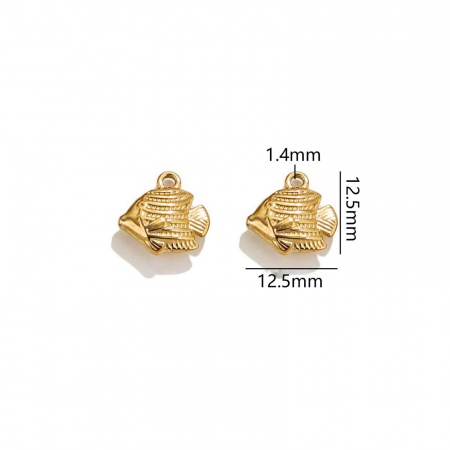 Picture of 2 PCs Vacuum Plating 304 Stainless Steel Ocean Jewelry Charms 18K Gold Plated Tropical Fish 3D 12.5mm x 12.5mm