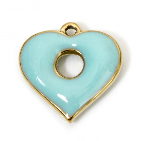 Immagine di 1 Pz Placcatura Sottovuoto 304 Acciaio Inossidabile San Valentino Ciondoli Cuore Oro Placcato Verde Blu Anello Smalto 19mm x 18.5mm