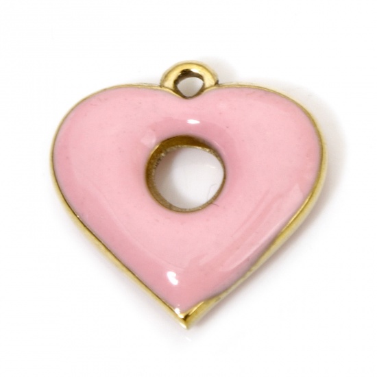 Immagine di 1 Pz Placcatura Sottovuoto 304 Acciaio Inossidabile San Valentino Ciondoli Cuore Oro Placcato Rosa Anello Smalto 19mm x 18.5mm