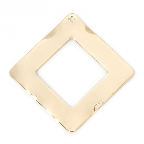 Immagine di 2 Pz Ecologico Ottone Geometrico Ciondoli Pendenti Rombo 18K Vero Oro Placcato Liscio 3.4cm x 3.4cm