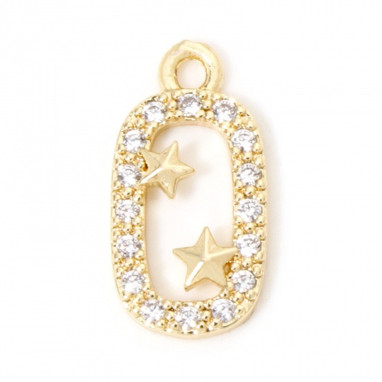 Picture of 1 Piece Eco-friendly Brass Galaxy Charms 18K Real Gold Plated Oval Star Micro Pave Clear Cubic Zirconia 15mm x 8mm