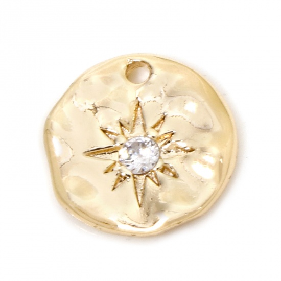 Picture of 2 PCs Eco-friendly Brass Galaxy Charms 18K Real Gold Plated Irregular Star Clear Cubic Zirconia 14mm Dia.