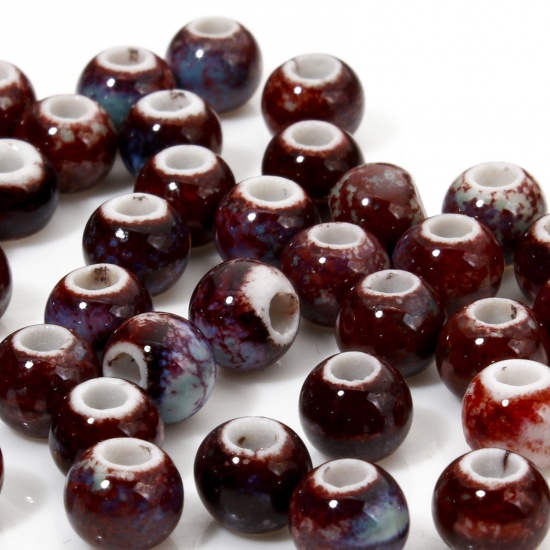 Immagine di 100 Pz Ceramica Diatanziale Perline per la Creazione di Gioielli con Fai-da-te Tondo Colore di Vino Rosso Come 6mm Dia, Foro: Circa 2.2mm