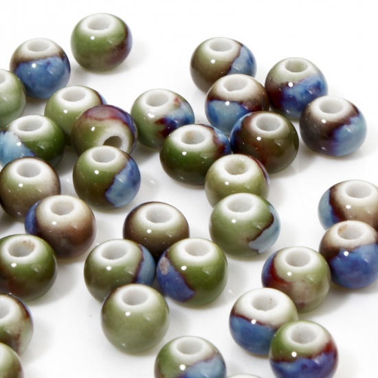 Immagine di 100 Pz Ceramica Diatanziale Perline per la Creazione di Gioielli con Fai-da-te Tondo Multicolore Come 6mm Dia, Foro: Circa 2.2mm