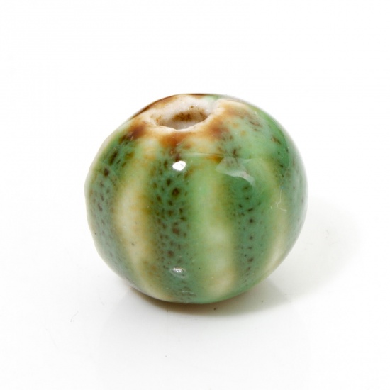 Immagine di 20 Pz Ceramica Diatanziale Perline per la Creazione di Gioielli con Fai-da-te Zucca Verde Circa 12mm x 11mm, Foro: Circa 2mm