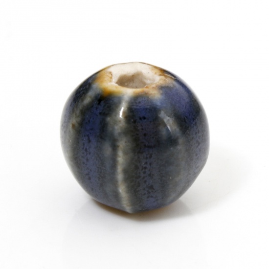 Immagine di 20 Pz Ceramica Diatanziale Perline per la Creazione di Gioielli con Fai-da-te Zucca Blu Scuro Circa 12mm x 11mm, Foro: Circa 2mm