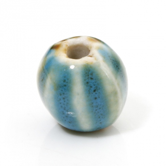 Picture of 20 PCs Ceramic Beads For DIY Jewelry Making Pumpkin Blue About 12mm x 11mm, Hole: Approx 2mm