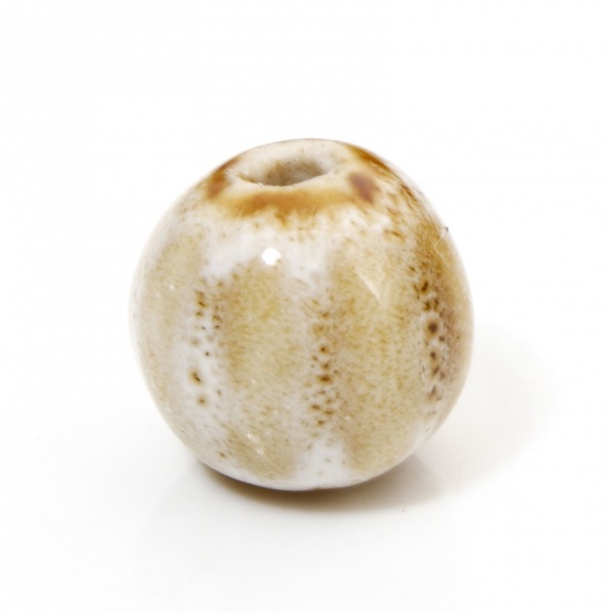 Picture of 20 PCs Ceramic Beads For DIY Jewelry Making Pumpkin Beige & Coffee About 12mm x 11mm, Hole: Approx 2mm