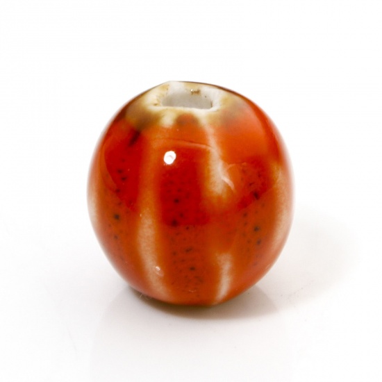 Picture of 20 PCs Ceramic Beads For DIY Jewelry Making Pumpkin Orange About 12mm x 11mm, Hole: Approx 2mm