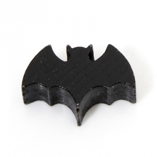 Immagine di 20 Pz Legno Separatori Perline per la Creazione di Gioielli con Fai-da-te Halloween Pipistrello Nero 22mm x 15mm, Foro: Circa 3.2mm