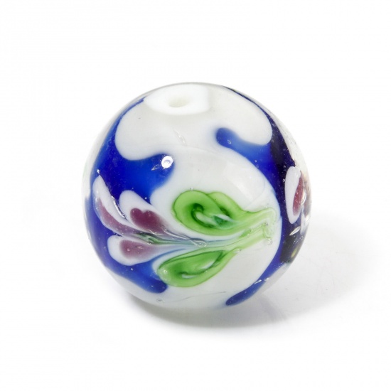 Immagine di 1 Pz Lampwork Vetro Perline per la Creazione di Gioielli con Fai-da-te Tondo Multicolore Fiore Disegno Circa 20mm Dia, Foro: Circa 1.6mm