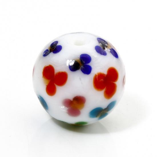 Immagine di 1 Pz Lampwork Vetro Perline per la Creazione di Gioielli con Fai-da-te Tondo Multicolore Fiore Disegno Circa 20mm Dia, Foro: Circa 1.6mm