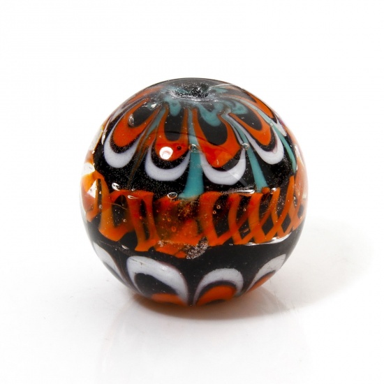 Immagine di 1 Pz Lampwork Vetro Perline per la Creazione di Gioielli con Fai-da-te Tondo Multicolore Circa 20mm Dia, Foro: Circa 1.6mm