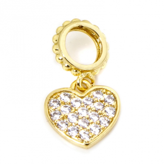 Immagine di 1 Pz Ecologico Ottone San Valentino Ciondoli Cuore 18K Vero Oro Placcato Micro Spianare Trasparente Cubic Zirconiae 16mm x 9mm