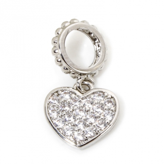 Bild von 1 Stück Umweltfreundlich Messing Valentinstag Charms Echt Platin plattiert Herz Micro Pave Klar Zirkonia 16mm x 9mm