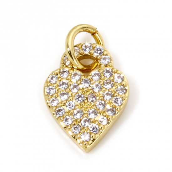 Immagine di 1 Pz Ecologico Ottone San Valentino Ciondoli Cuore 18K Vero Oro Placcato Micro Spianare Trasparente Cubic Zirconiae 15mm x 9mm