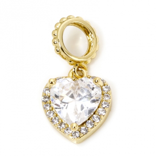 Immagine di 1 Pz Ecologico Ottone San Valentino Ciondoli Cuore 18K Vero Oro Placcato Micro Spianare Trasparente Cubic Zirconiae 19mm x 9.5mm