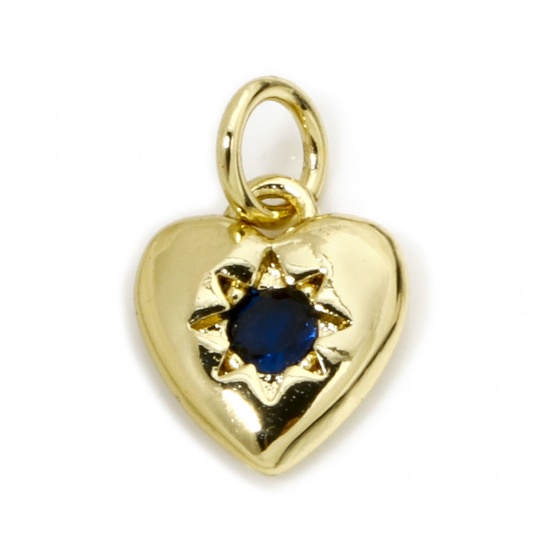 Bild von 1 Stück Umweltfreundlich Messing Valentinstag Charms 18K Echtgold plattiert Herz Sonne Schwarz Zirkonia 14mm x 9mm