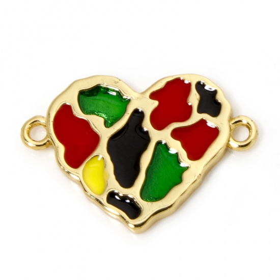 Immagine di 1 Pz Ecologico Ottone San Valentino Pendenti Charms Connettori Cuore 18K Vero Oro Placcato Multicolore Smalto 19mm x 13mm