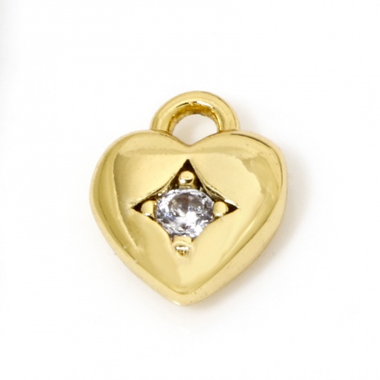 Immagine di 2 Pz Ecologico Ottone San Valentino Ciondoli Cuore 18K Vero Oro Placcato Stella Trasparente Cubic Zirconiae 7mm x 6mm