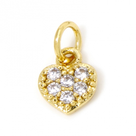 Immagine di 1 Pz Ecologico Ottone San Valentino Ciondoli Cuore 18K Vero Oro Placcato Micro Spianare Trasparente Cubic Zirconiae 9mm x 6mm