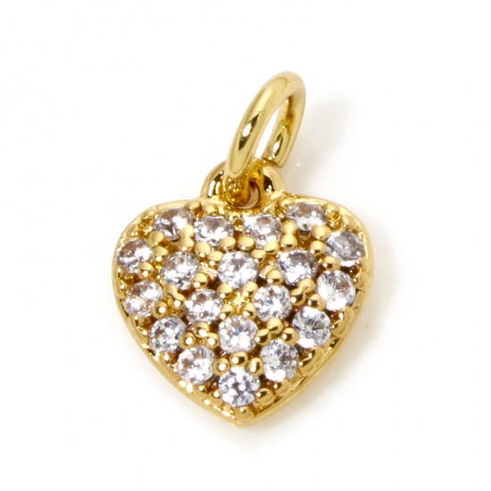 Immagine di 1 Pz Ecologico Ottone San Valentino Ciondoli Cuore 18K Vero Oro Placcato Micro Spianare Trasparente Cubic Zirconiae 10mm x 7mm