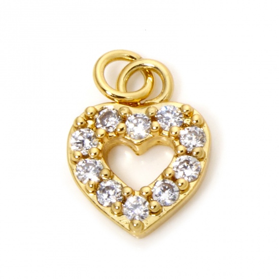 Bild von 1 Stück Umweltfreundlich Messing Valentinstag Charms 18K Echtgold plattiert Herz Micro Pave Klar Zirkonia 12mm x 8mm