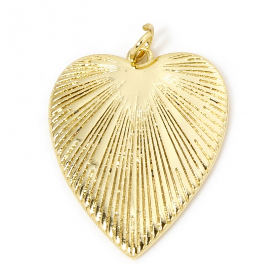 Immagine di 1 Pz Ecologico Ottone San Valentino Ciondoli Pendenti Cuore 18K Vero Oro Placcato Struttura 3cm x 2.2cm