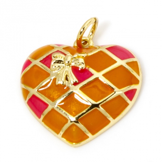 Immagine di 1 Pz Ecologico Ottone San Valentino Ciondoli Cuore 18K Vero Oro Placcato Multicolore Smalto 21mm x 18mm