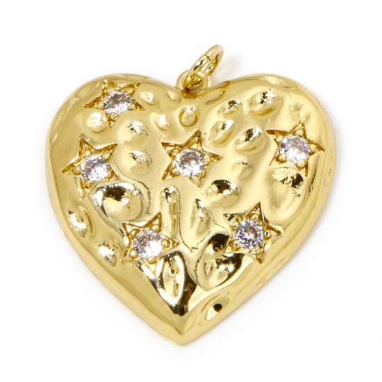 Bild von 1 Stück Umweltfreundlich Messing Valentinstag Charms 18K Echtgold plattiert Herz Klar Zirkonia 29mm x 25mm