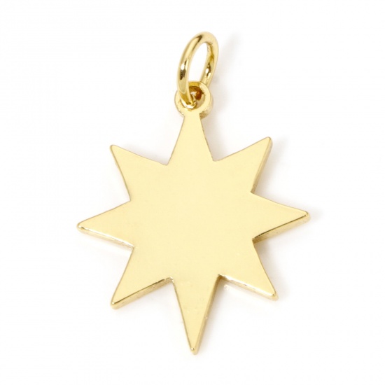 Picture of 5 PCs Eco-friendly Brass Galaxy Charms 18K Real Gold Plated Star Smooth Blank 22mm x 15mm