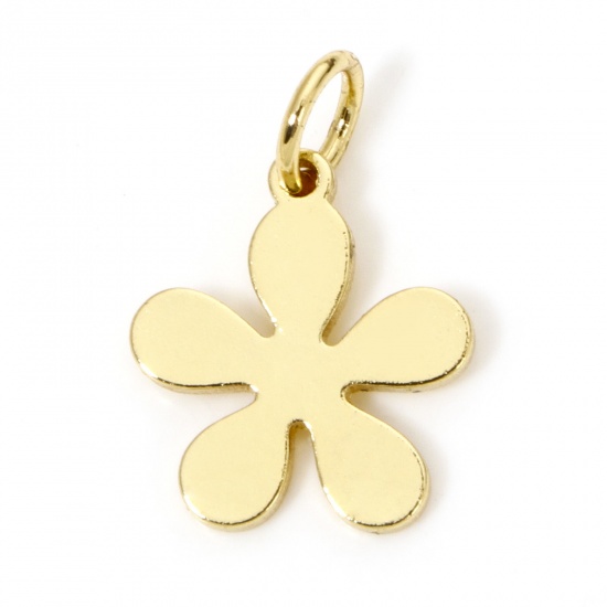 Picture of 5 PCs Eco-friendly Brass Charms 18K Real Gold Plated Flower Smooth Blank 17mm x 11.5mm