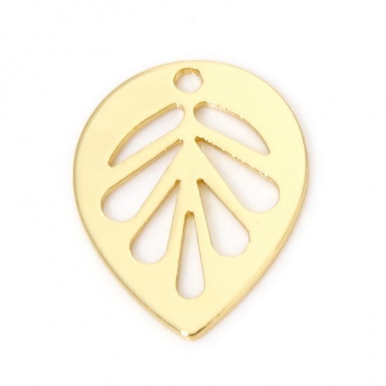 Picture of 5 PCs Eco-friendly Brass Charms 18K Real Gold Plated Leaf Smooth Blank 14mm x 11mm